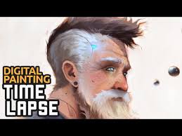 Painting an old cyberpunk man with a beard