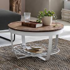 70cm Runder Couchtisch In Teak Weiss Aus Recyclingholz Metall Randolpho Couchtisch Rund Couchtisch Rund Holz Couchtisch