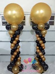 Black And Gold Balloon Arch Gold And Black Balloon Columns With 3ft Balloon Topper Partywithballoons Balloon Columns Balloon Pillars Black Balloons