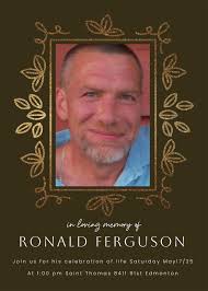 in loving memory of RONALD FERGUSON Join us for his celebration of life At  At1:00pm 1:00 om Saint Thomas Saturday May17/25 841 91st Edmonton