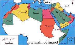 خريطة العالم العربي الجغرافية السياسية المناخية التضاريس ملونة وصماء arab world map world