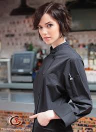 Women S Black Pin Stripe Chef Jacket Chefsemporium Net Chef Jackets Women Chef Clothes Chef Wear