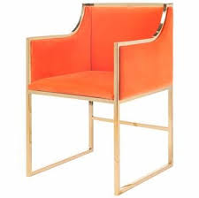 Anastasia Hollywood Regency Orange Velvet Brass Frame Dining Chair Velvet Dining Chairs Dining Room Chairs Midcentury Modern Dining Chairs