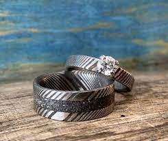 Damascus Steel Rings His And Hers Matching Ring Set Etsy Damascus Steel Ring Titanium Wedding Rings Steel Wedding Bands