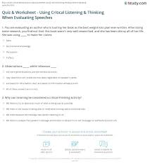 Quiz Worksheet Using Critical Listening Thinking When Evaluating Speeches Study Com