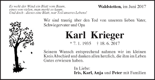 Traueranzeigen von Karl Krieger