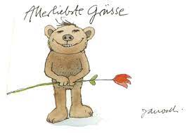 ˈjaːnɔʃ ( hören ) , geboren am 11. Janosch Postkarte Allerliebste Grusse Bar Mit Blume