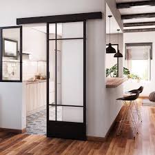 Porte Coulissante Atelier Vitree Emma Noir H 204 X L 73 Cm Leroy Merlin Portes Vitrees Interieures Amenagement Maison Deco Maison