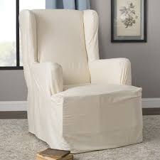 Sure Fit Cotton Duck T Cushion Wingback Slipcover Color Natural Armchair Slipcover Slipcovers Loveseat Slipcovers