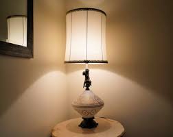 Antique Porcelain Table Lamp With Flowers and Gold Filigree 17 3/4 Tall.  Trophy Handle Lamp