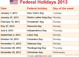 Hover your mouse over the region or click on the holiday for details. Federal Holidays 2013