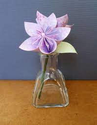 Valentine S Origami Flower Set Two Lilac Paper Kusudama Flowers In A Short Vase Valentines Day Or Origami Flowers Valentines Origami First Anniversary Gifts