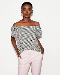 Black And White Checkered Off The Shoulder Top Petite Gingham Off The Shoulder Ruffle Sleeve Top Ruffled Sleeve Top Womens Tops Tops