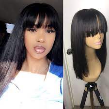4.0 out of 5 stars. Human Hair Wigs Bob Wig Short Human Hair Wig With Bangs For Black Women Natural Color Straight Brazilian Bang Wig Ms Love Buy At The Price Of 34 56 In Aliexpress Com