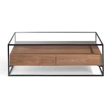 Table Basse 2 Tiroirs Verre Metal Noyer Liver Univers Du Salon Des bois robustes pour des meubles durables. eur