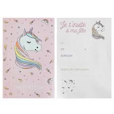 Sans l'animal en chair et en paillettes, vous craignez le pire. Cartes D Invitations A Fond Rose Licorne Lot De 6 Le Geant De La Fete