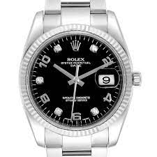 Rolex Date 36 Steel White Gold Black Diamond Dial Mens Watch 115234 Swisswatchexpo Rolex Date Watches For Men Rolex