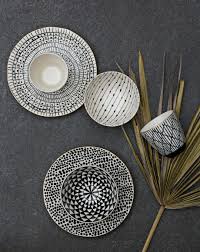 Stoneware Plate Set Of 4 In 2020 Black And White Plates Black Napkins Geometric Bowl