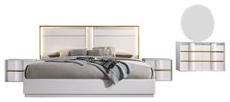 You will find modern bedroom set, platform bed, king, queen or full size covered with leather or wood in white, black, red, cherry, brown, beige color. Havana 5 Piece Bedroom Set White With Gold Trimming Contemporary Bedroom Furniture Sets By Furniture Import Export Inc