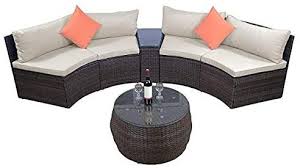 6 Pc Half Moon Patio Furniture Sets Rounded Outdoor Half Moon Sectional Furniture Wicker Sofa Set In 2020 Sofa Set Sectional Furniture Beige Cushions