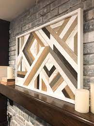 Abstract Rustic Wood Wall Hanging Handmade Wood Art Tribal Geometric Design Brown White Gray Wall Decor Rustic Wood Walls Wood Wall Art Diy Grey Wall Decor