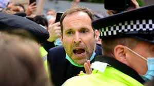 Chelsea fans clash with Petr Cech outside Stamford Bridge in European Super  League protest