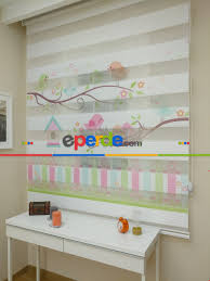 Kiz Bebek Odasi Zebra Perde Sevimli Kuslar Ozel U V Baski Mavi Pembe Acik Yesil Zebra Perde Bebek Odasi