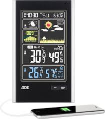 / the dcf receiver in the temperature/humidity sensor housing transfers the data to the weather station by radio. Ade Ws 1600 Wireless Digital Weather Station Forecasts For 1 Day Conrad Com