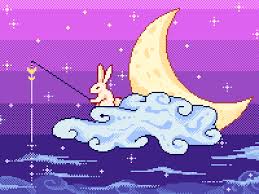 Pixel Art Fishing For Stars Rabbit Crescent Moon Clouds Starry Night Dream Pixelart Cool Pixel Art Pixel Art Anime Pixel Art