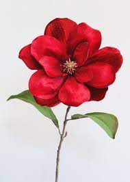 Artificial Magnolia Flower In Red With Gold Accents 28 Tall Fiori