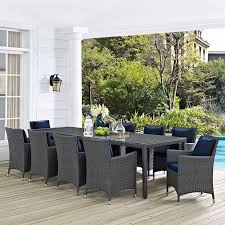 Sojourn 11 Piece Outdoor Patio Sunbrella Dining Set In Canvas Navy Patio Patio Dining Set Patio Furniture Sets