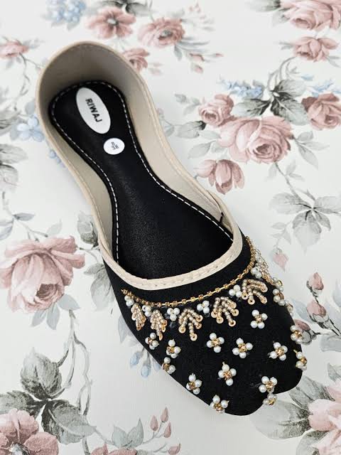 Black Velvet Khussa with Gold Thread Work for Women
