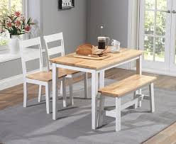 Browse the collection of dining tables and chairs at homebase. Mark Harris Chichester Oak And White Dining Table With 2 Chairs And Bench Cfs Furniture Uk