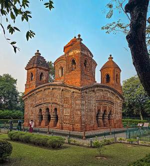 Ornate terracotta temple architecture in Bishnupur, AI generated