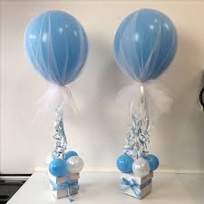 This balloon tower/column is easy to make and features a carriage foil/mylar! Diy Baby Shower Ideas For Boys On A Budget Diy Cuteness