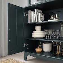 Lommarp Cabinet With Glass Doors Dark Blue Green 33 7 8x78 3 8 Ikea Glass Cabinet Doors Blue Painted Cabinets Glass Door