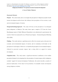 Some negative examples can be that tourism exasperates the inequalities of groups in countries of interest and. Pdf Indigenous Residents Perceptions Towards Tourism Development A Case Of Sabah Malaysia