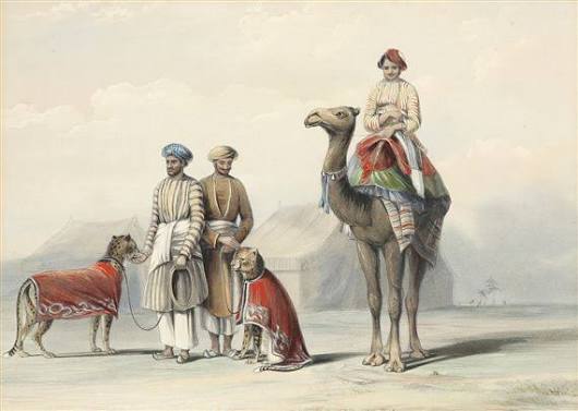 Emily Eden | 4 Works: Cheetas sent by the King of Oude to accompany the Governor General (plate 15); Dhulloo and Dedar Khan (Jemadars or head servants) (plate 4); The Raja of