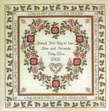 Fun and quick to stitch a… Baltimore Rose Wedding Sampler Cross Stitch Pattern By Rosewood Manor
