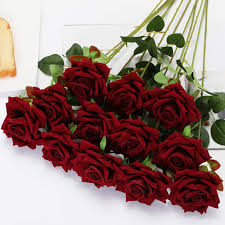 Wedding flowers are an integral part of wedding themes. Floweroyal 12pcs Artificial Roses Velvet Flowers With Long Stem Fake Roses Bouquet Diy For Home Garden Wedding Decor Dark Red Amazon Co Uk Home Kitchen