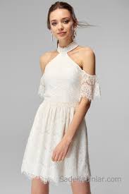2020 Dantel Elbise Modelleri Ekru Kisa Halter Yaka Dusuk Kol Elbise Modelleri The Dress Elbise