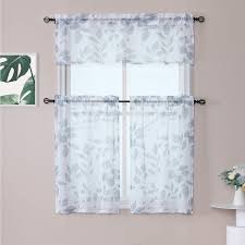 It differs based on a few factors including the style of the window to create the illusion of height, mount the drapery rods close to the ceiling. 2 Panels 95 Inches Long Floral Sheer Window Curtains Solid Grommet Voile Drapes For Living Room Haperlare Sheer Curtains Elegant Leaves Pattern On Textured Sheer Blue And White Window Treatments Curtains