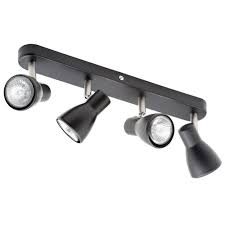 A modern and minimalist design 4 light ceiling spotlight bar in a black finish. Black Spotlight Ceiling Adjustable Straight Bar Gu10 4 Light Clearance Litecraft Ebay