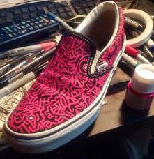 手描きスニーカー vans スリッポン ピンク スニーカー vans スリッポン スニーカー
