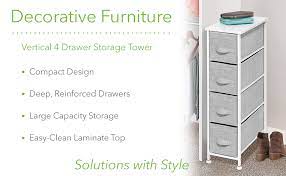 Read reviews and buy mdesign narrow dresser storage organizer tower, 4 drawers at target. Amazon Com Mdesign Narrow Vertical Dresser Storage Tower Sturdy Metal Frame Wood Top Easy Pull Fabric Bins Organizer Unit For Bedroom Hallway Entryway Closet Textured Print 4 Drawers Gray White