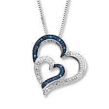 Niki Gems Blue White Double Heart Valentine S Day Necklace 925 Sterling Silver Sterling Silver Heart Heart Jewelry Pendant