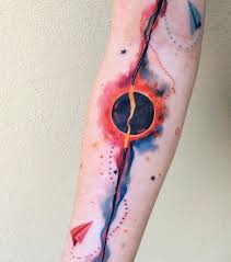 Watercolor Space Sleeve Tattoo Space Tattoos Doesn T Really Need To Be Bold And Dark Sometimes You Can Play With Various Space Tattoo Sleeve Tattoos Tattoos
