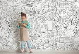 Bedroom Black And White Wall Mural Boys Room Wallpaper Fireman Wallpaper Doodles Wall Murals Diy Color Me Black White Wallpaper Home Decor Coloring No Lazy Wallpapers Boys Room Wallpaper Black And White Wallpaper White Wallpaper
