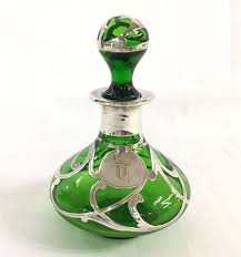 Check spelling or type a new query. Antique Silver Overlay Green Glass Perfume Bottle