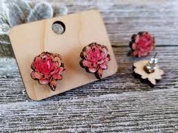 I decided to jump on the painted glass bandwagon…i liked the colors that could be used with the mod podge technique, but i wanted something that withstood water exposure. Wooden Rose Earrings Wood Earrings Wooden Flower Earrings Etsy